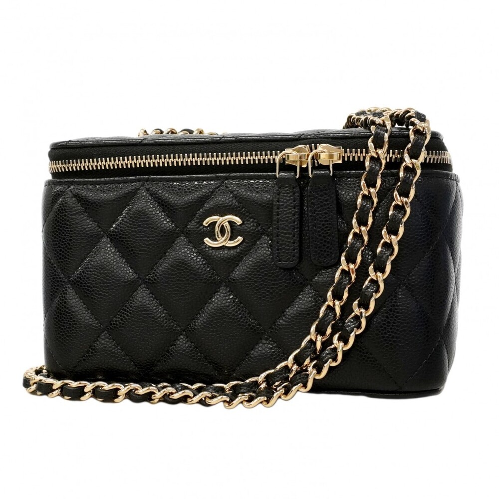 Chanel handbag/vanity bag, Matelassé chain shoulder caviar leather, black/cha...